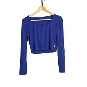 Wesley by Bandier Dazzling Blue Ribbed Long Sleeve Crop Top Size Small